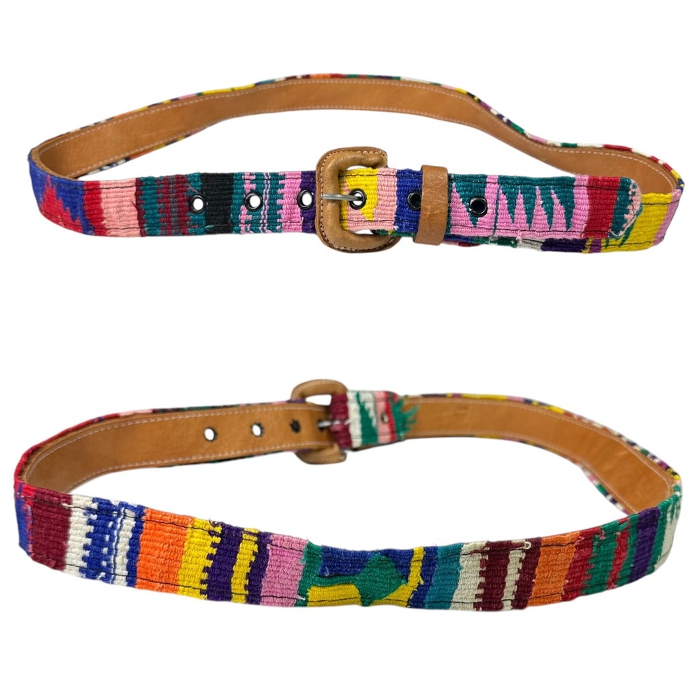 Cornucopia Southwestern Colorful Woven Brown Leather Lined Belt Size 1 Juniors